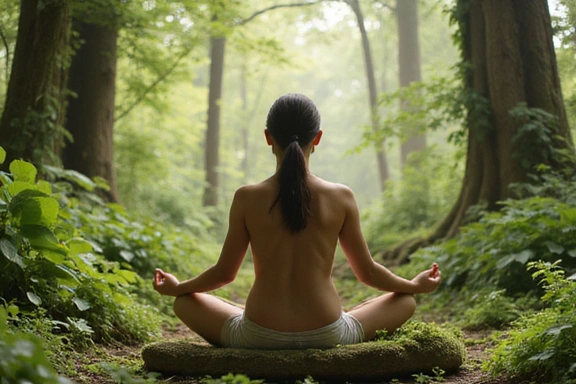 A serene image of a person meditating in a lush natural environment, symbolizing holistic wellness and inner peace.