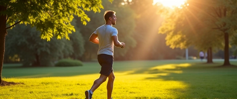 Man jogging in a park, representing men's health