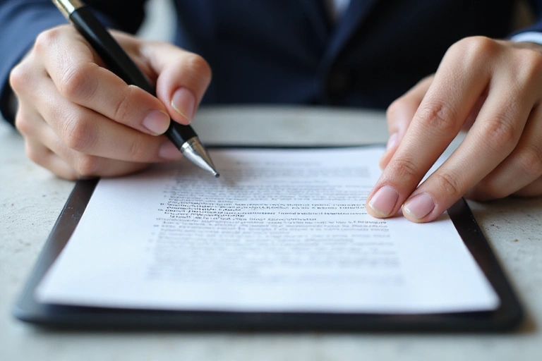 Legal document being reviewed by a person, symbolizing agreement to terms and conditions